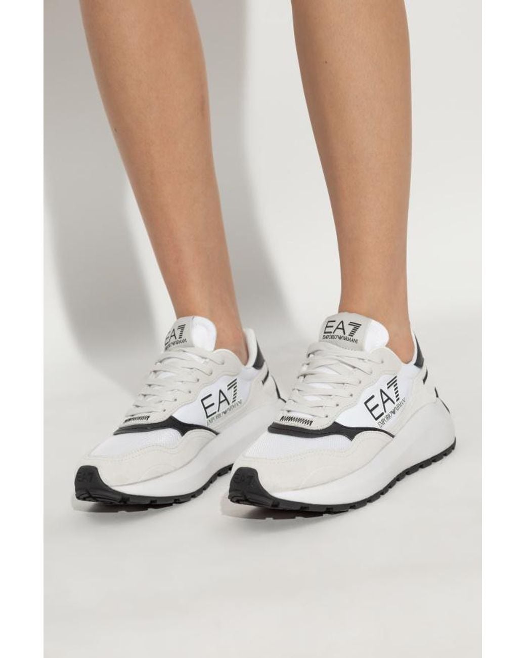 EA7 White Logo-Patch Sneakers