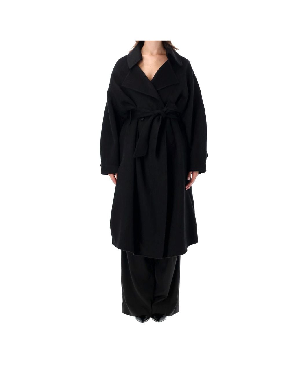 Frankie Shop Black Belted Double-Breasted Coat