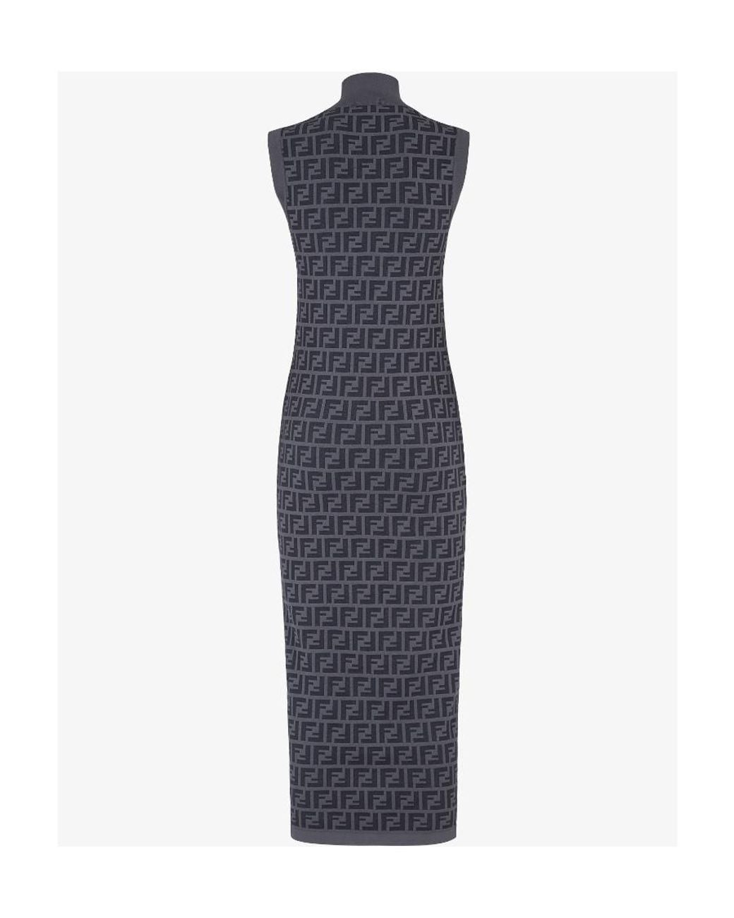 Fendi Blue Ff Motif Sleeveless Maxi Dress