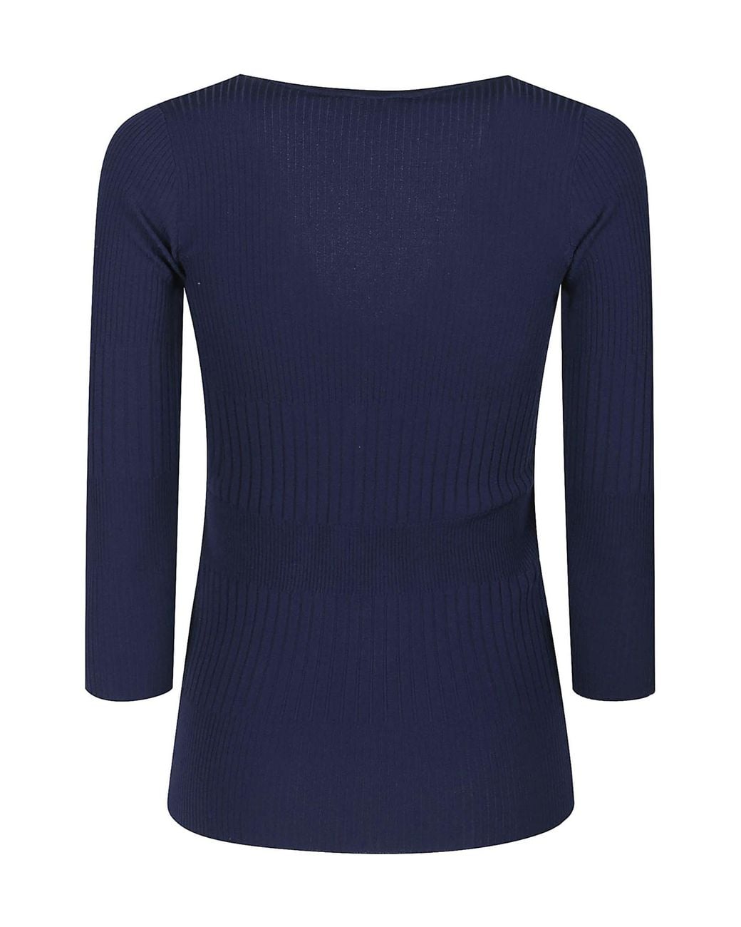 Elisabetta Franchi Blue V-Neck Rib Knit Top