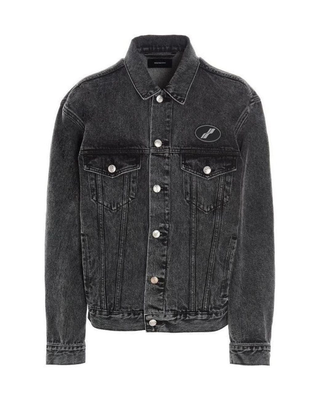 we11done Blue Logo Patch Faded Denim Jacket for men