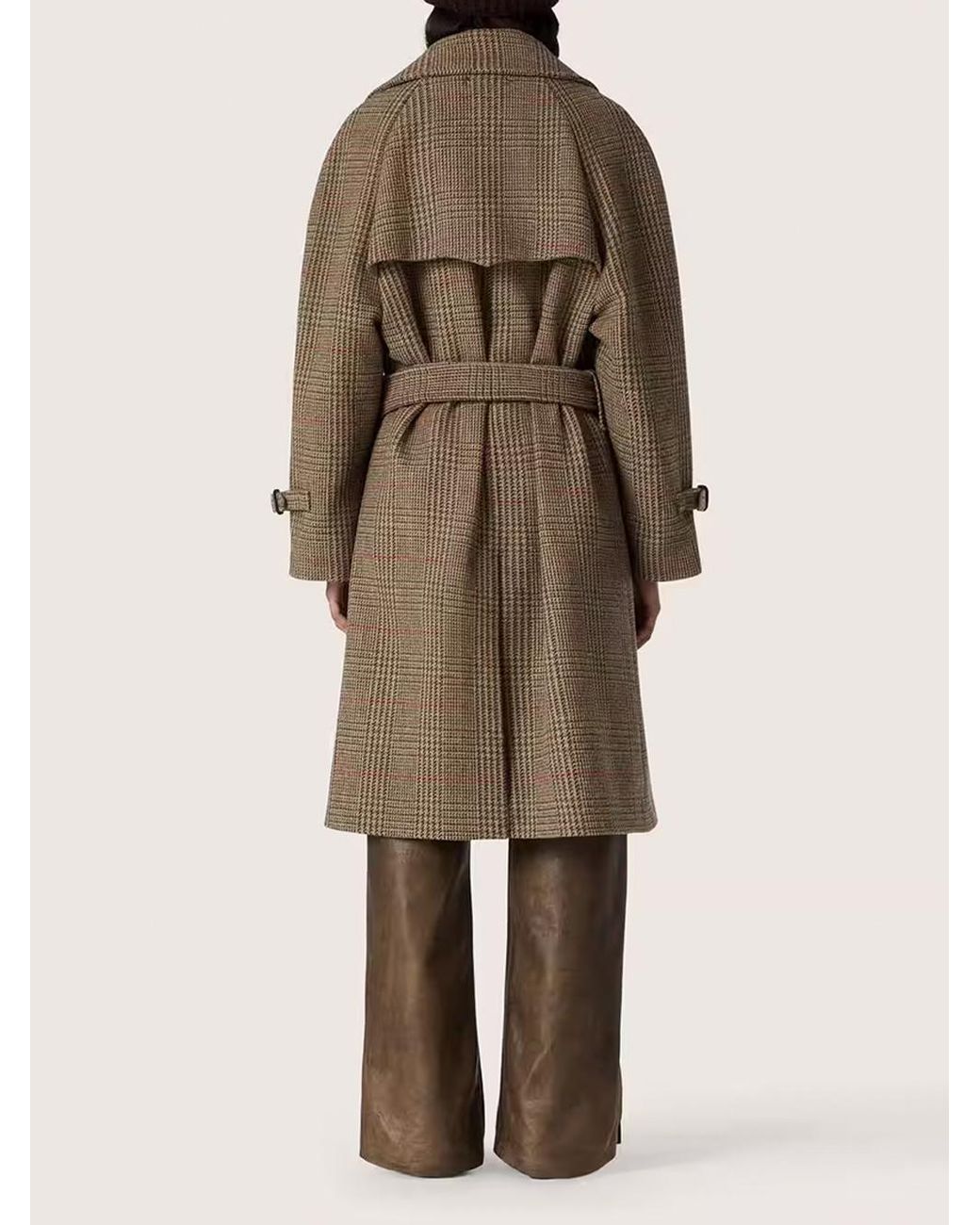 Golden Goose Deluxe Brand Brown Checked Double-Breasted Belted Coat