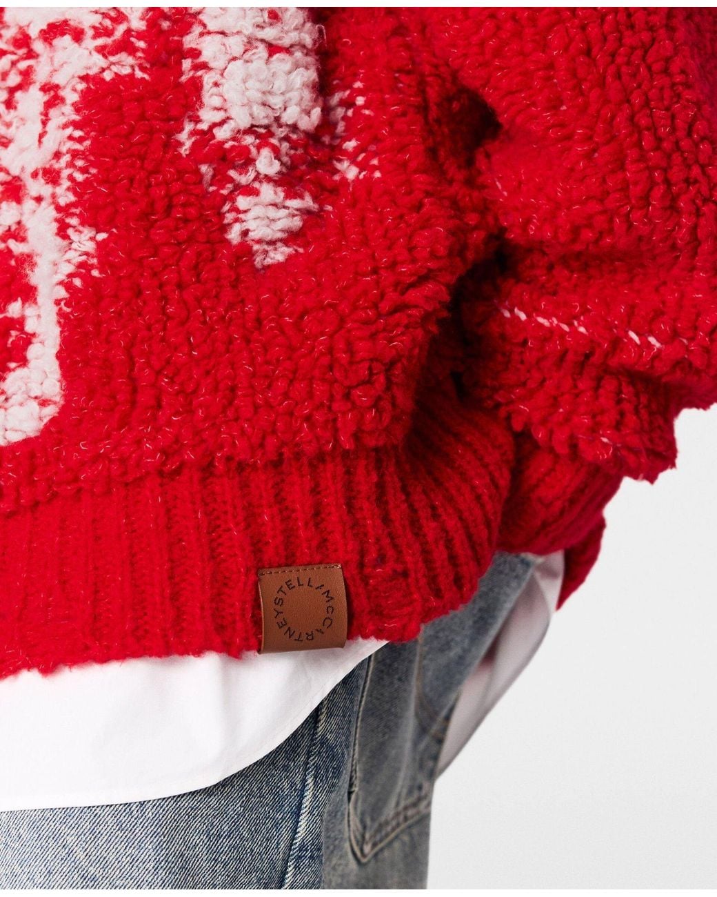 Stella McCartney Red Oversized Distressed Jacquard-Knit Wool-Blend Fleece Sweater