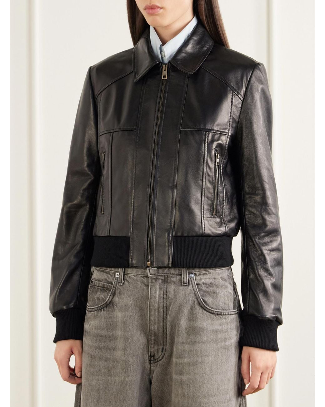 Nili Lotan Black Leather Cropped Jacket