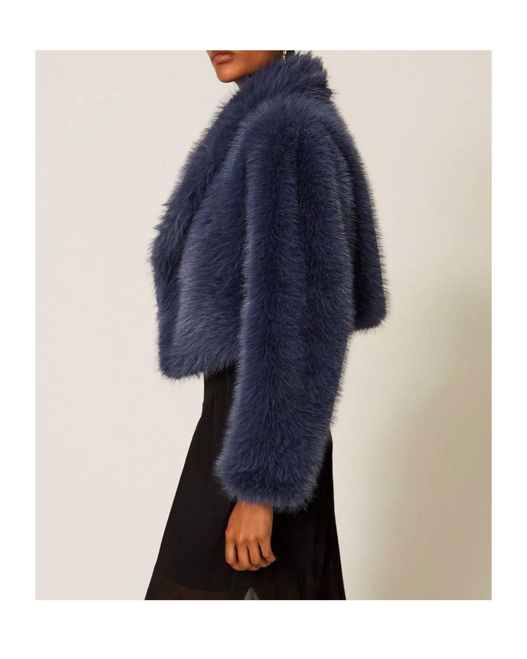 Twinset Blue Cropped Faux Fur Jacket