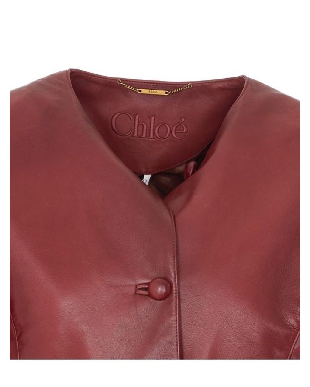 Chloé Red Chloé Collarless Leather Cropped Jacket