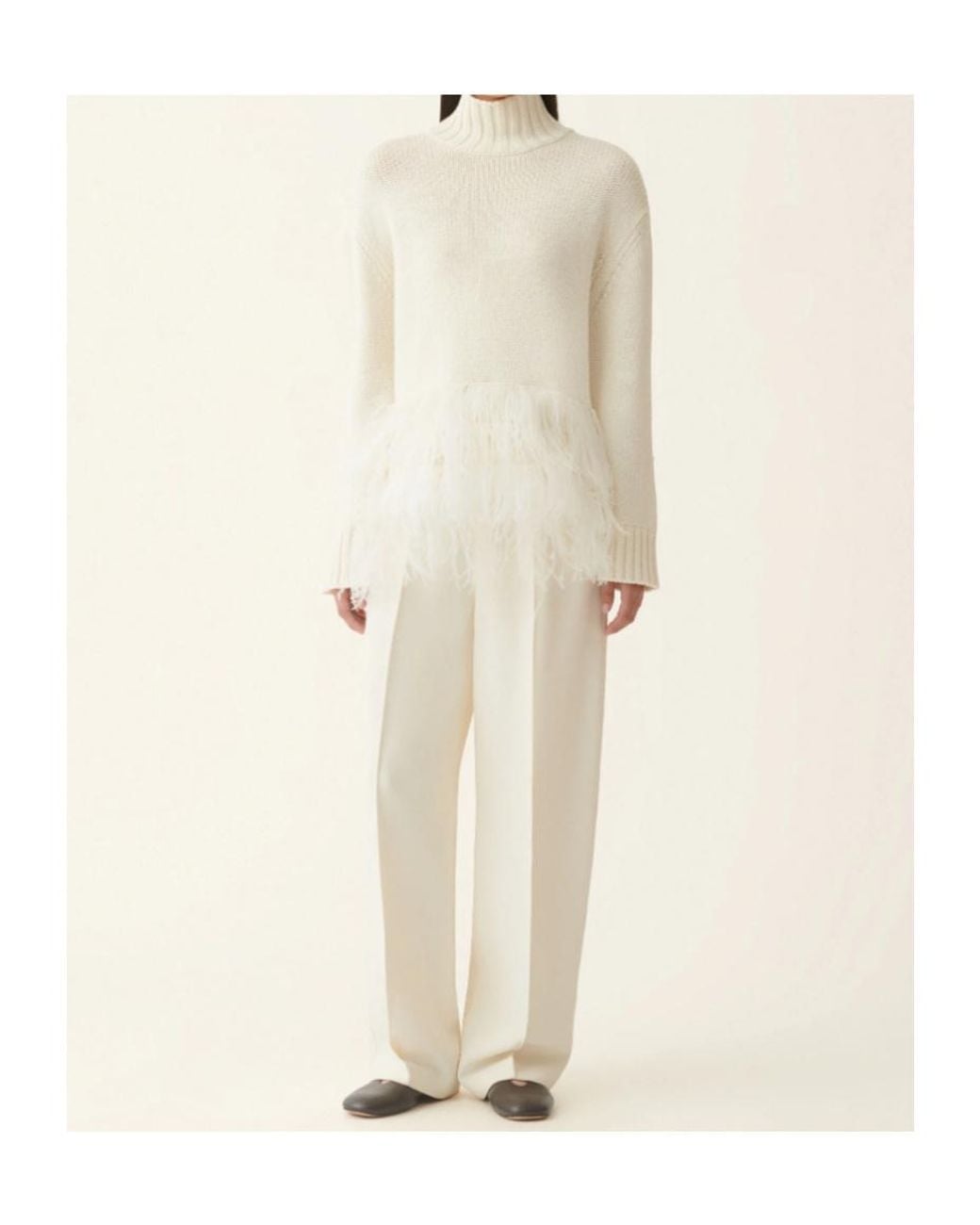 Fabiana Filippi White Feather-Trim Knitted Sweater