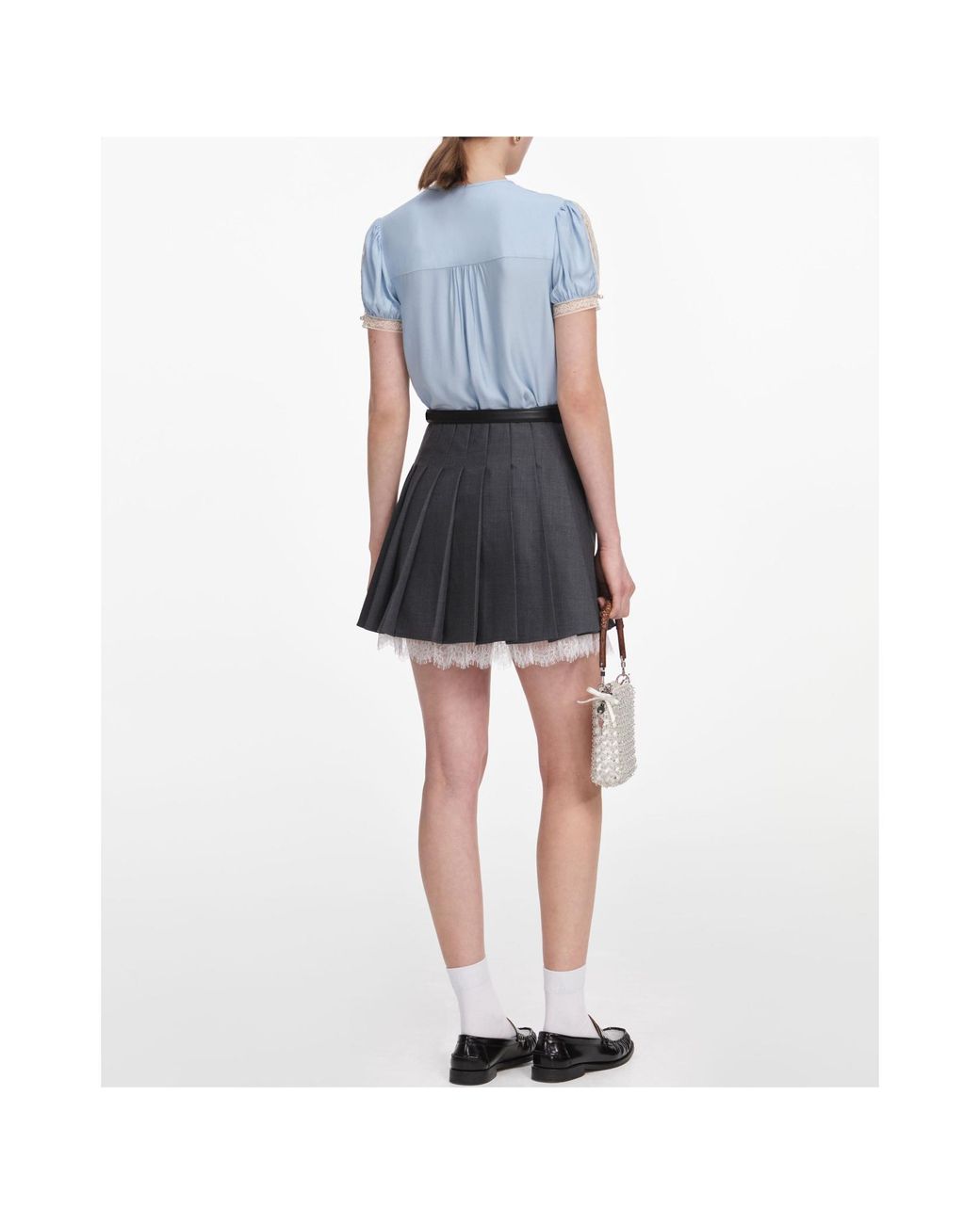 Self-Portrait Blue Lace Trim Button Top