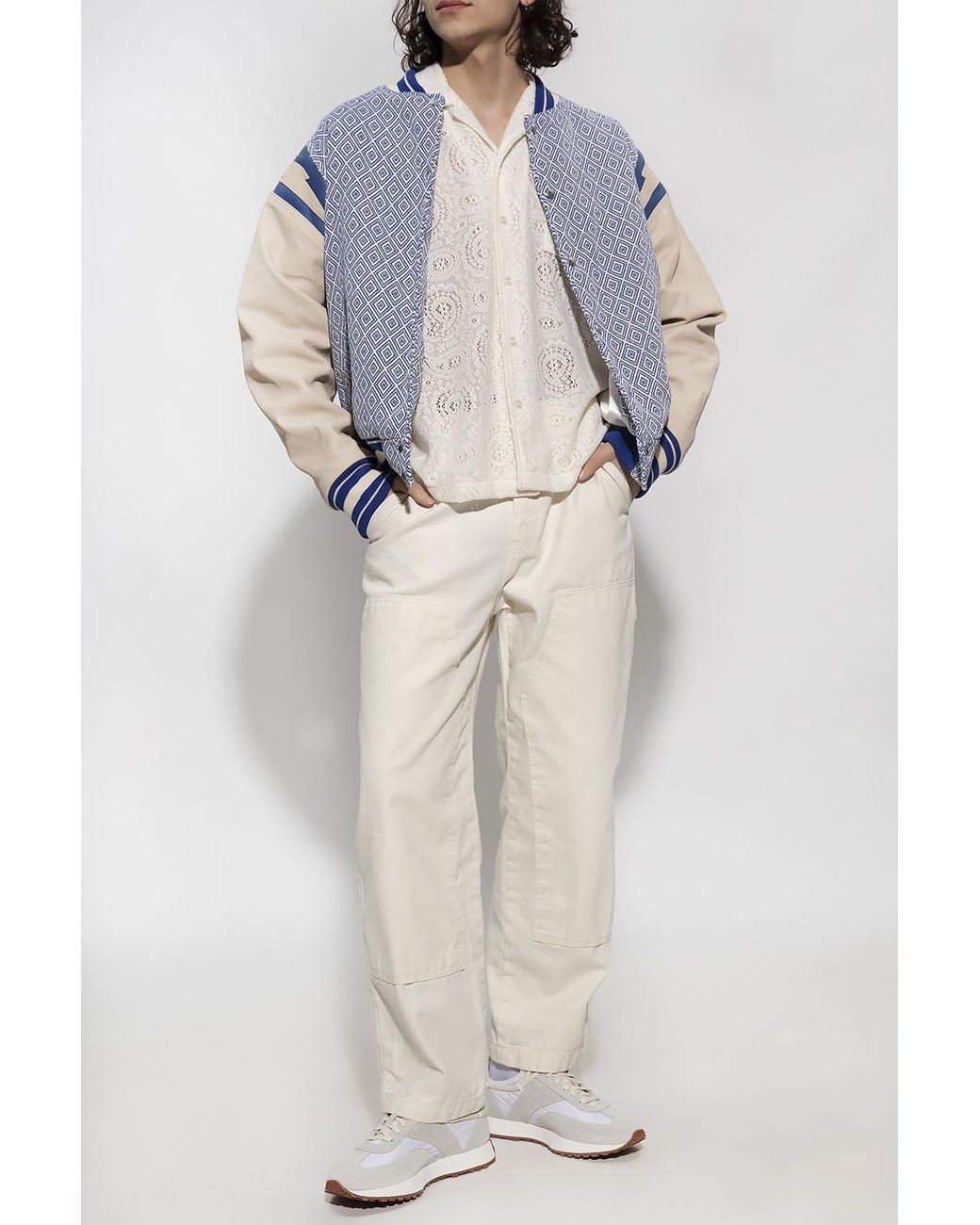 Rhude Blue Diamond-Jacquard Varsity Jacket for men