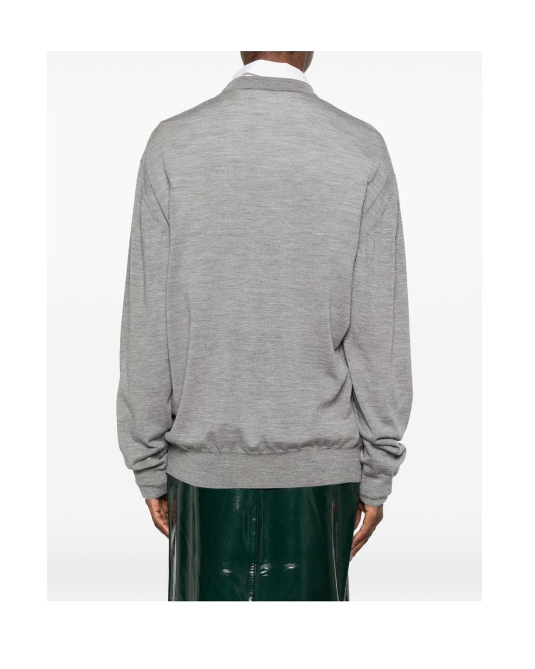 Lanvin Gray Ribbed Crew-Neck Knit Top for men