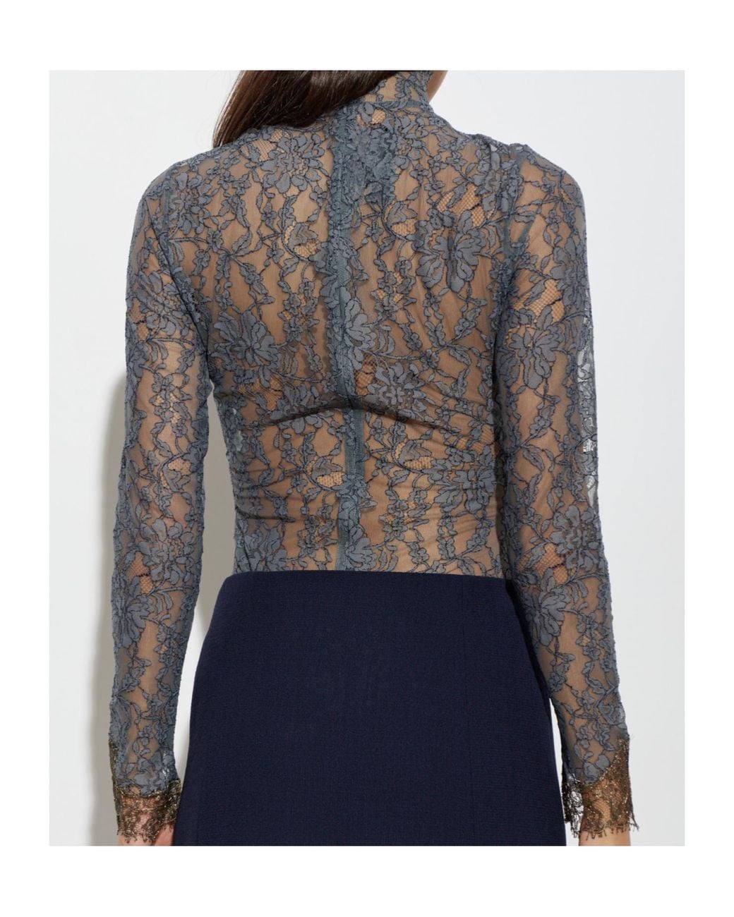 Valentino Gray High-Necked Long-Sleeved Bodysuit