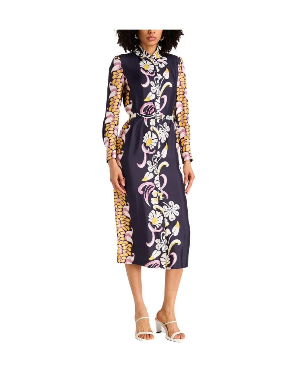 Tory Burch Blue Floral Long-Sleeve Shirt Dress