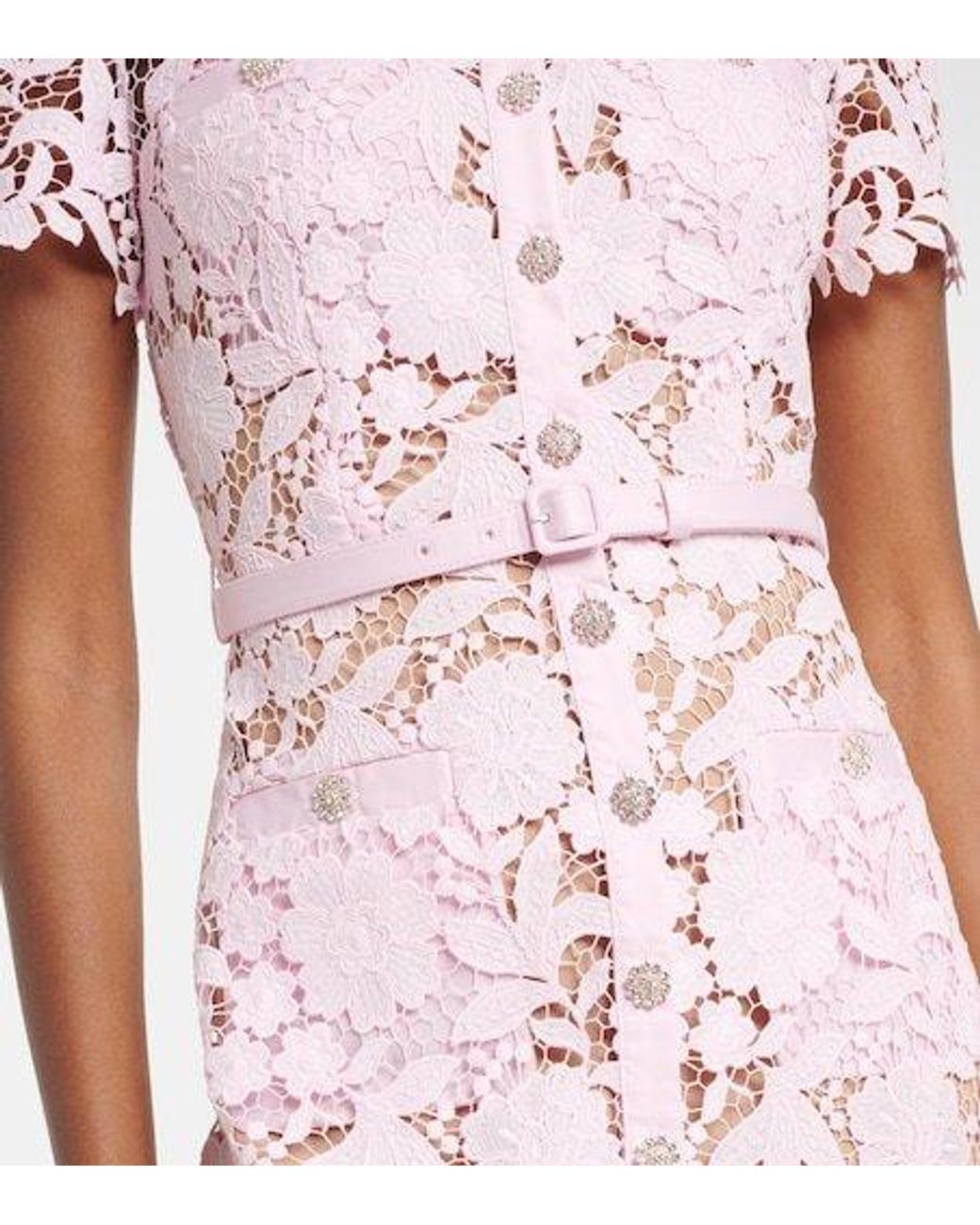 Self-Portrait Pink Belted Lace Shirt Dress
