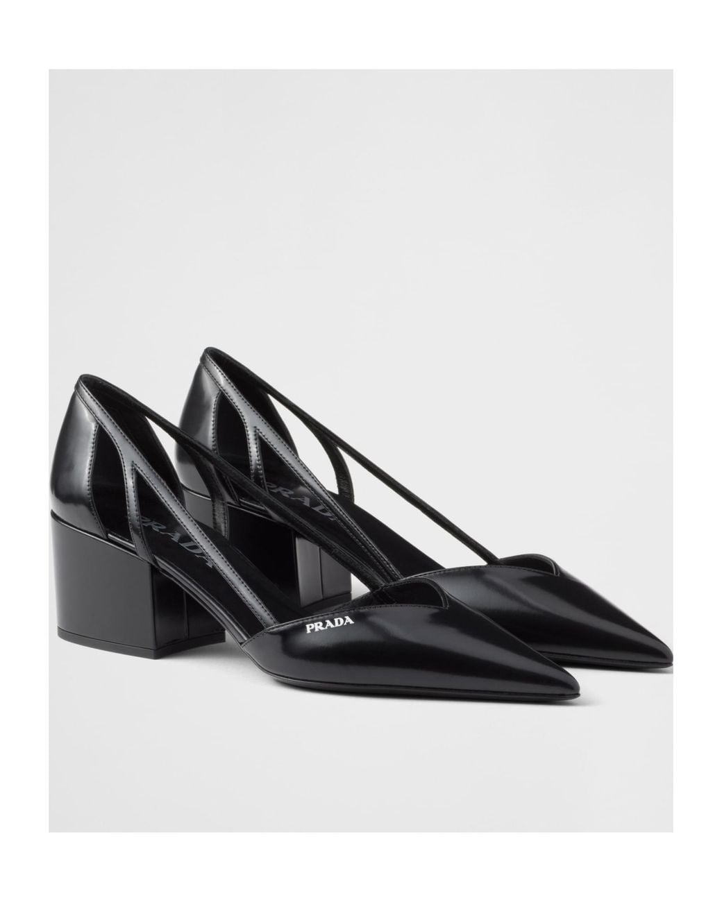 Prada Black Brushed Leather Cut-Out Pumps