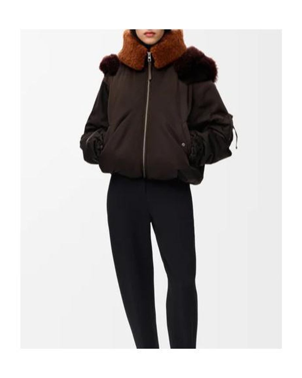 Loewe Brown Shearling-Trim Zip-Up Bomber Jacket