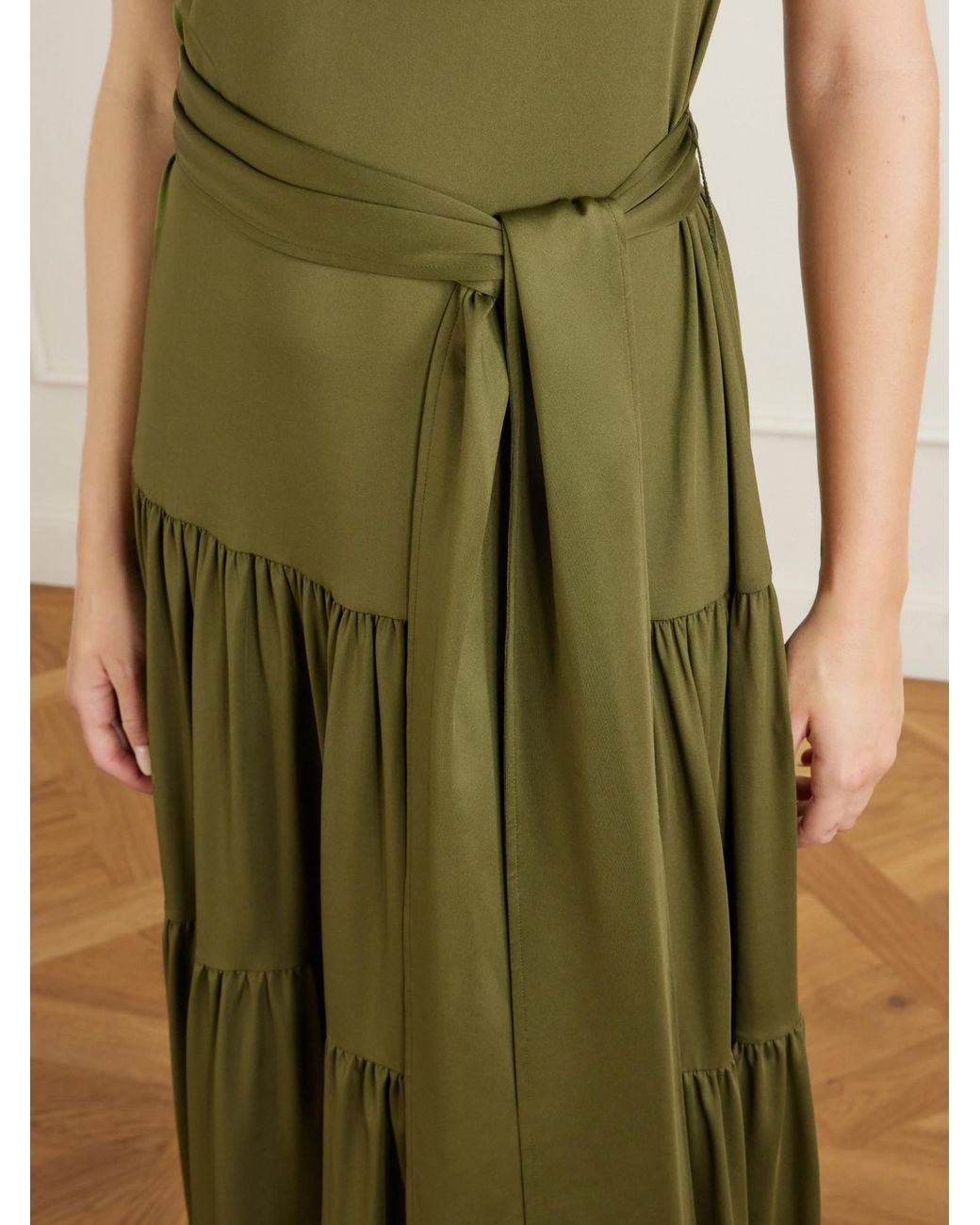 Altuzarra Green Liza Belted Tiered Gathered Jersey Maxi Dress