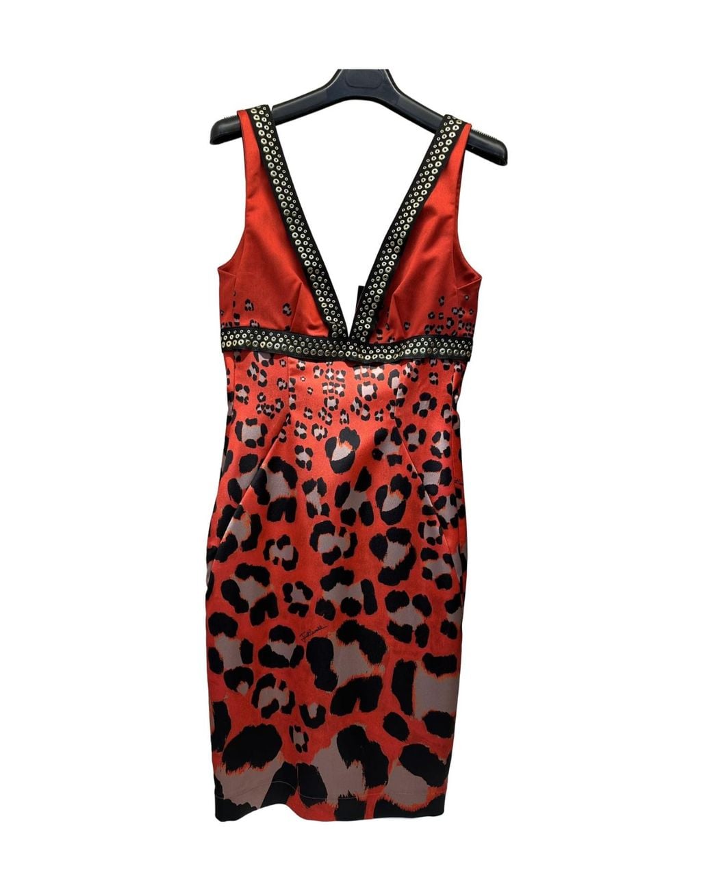 Just Cavalli Red V-Neck Sleeveless Dress