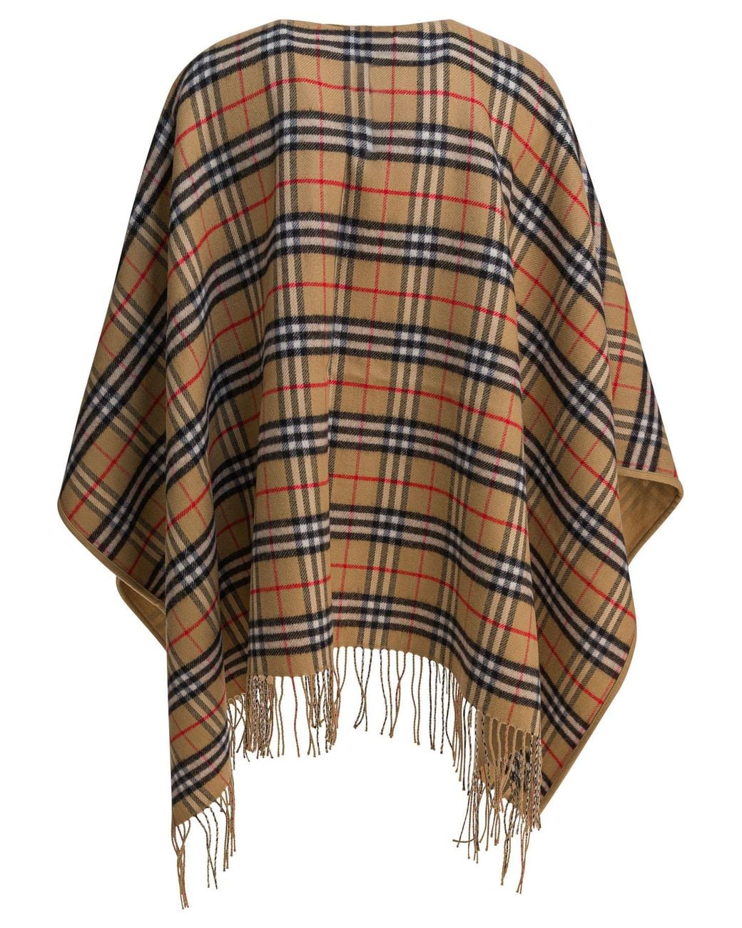 Burberry Brown Checked Fringed-Edge Reversible Cape