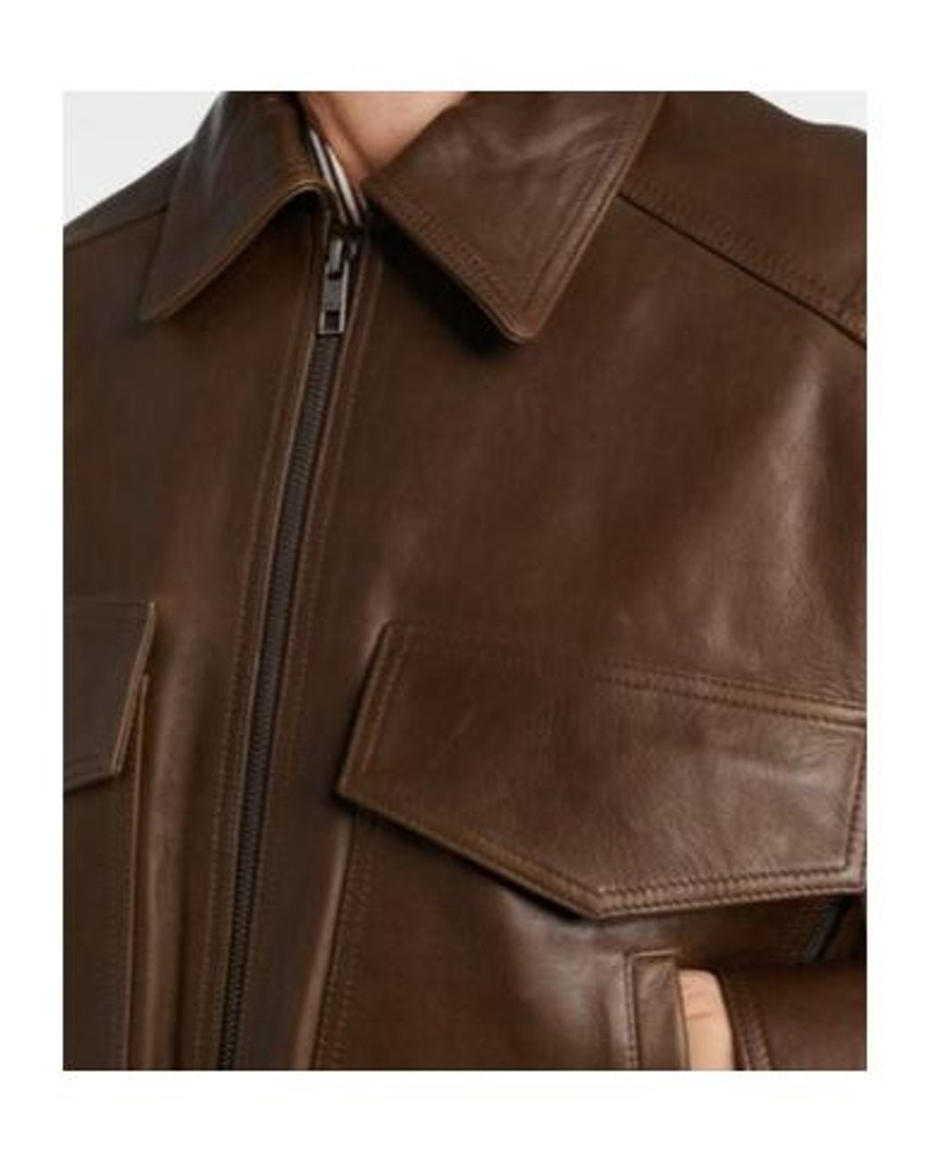 Staud Brown Eugene Leather Bomber Jacket