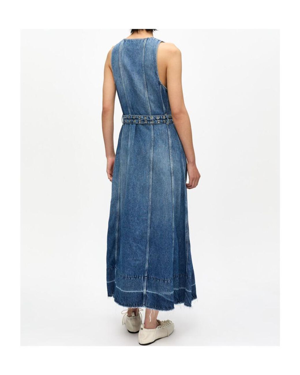 Ganni Light Denim Belt Midi Dress in Blue | Lyst