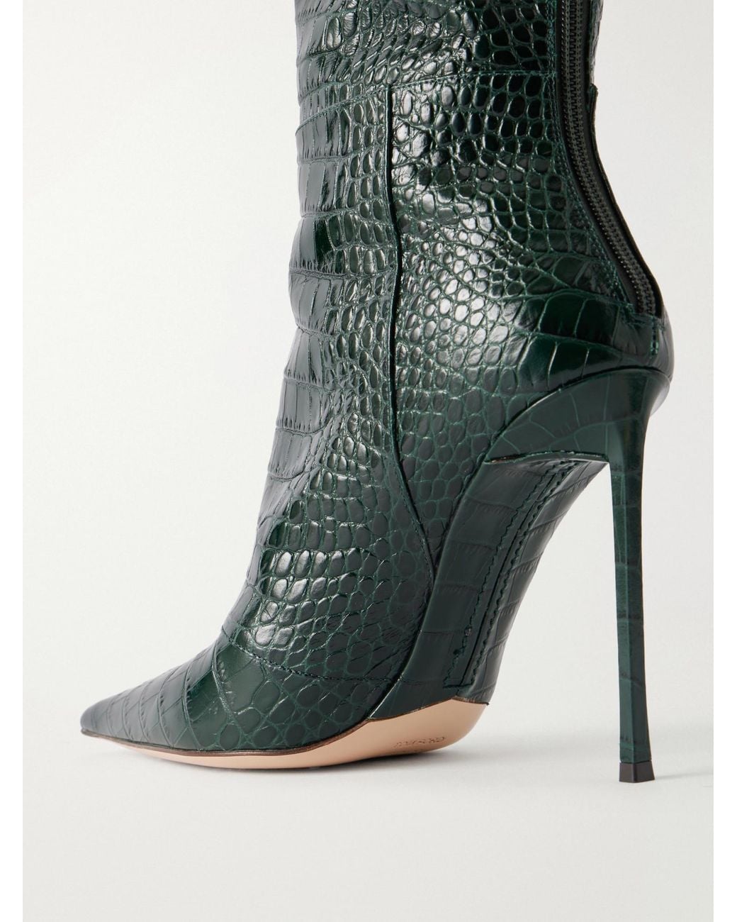 Tom Ford Green Croc-Effect Leather Knee Boots