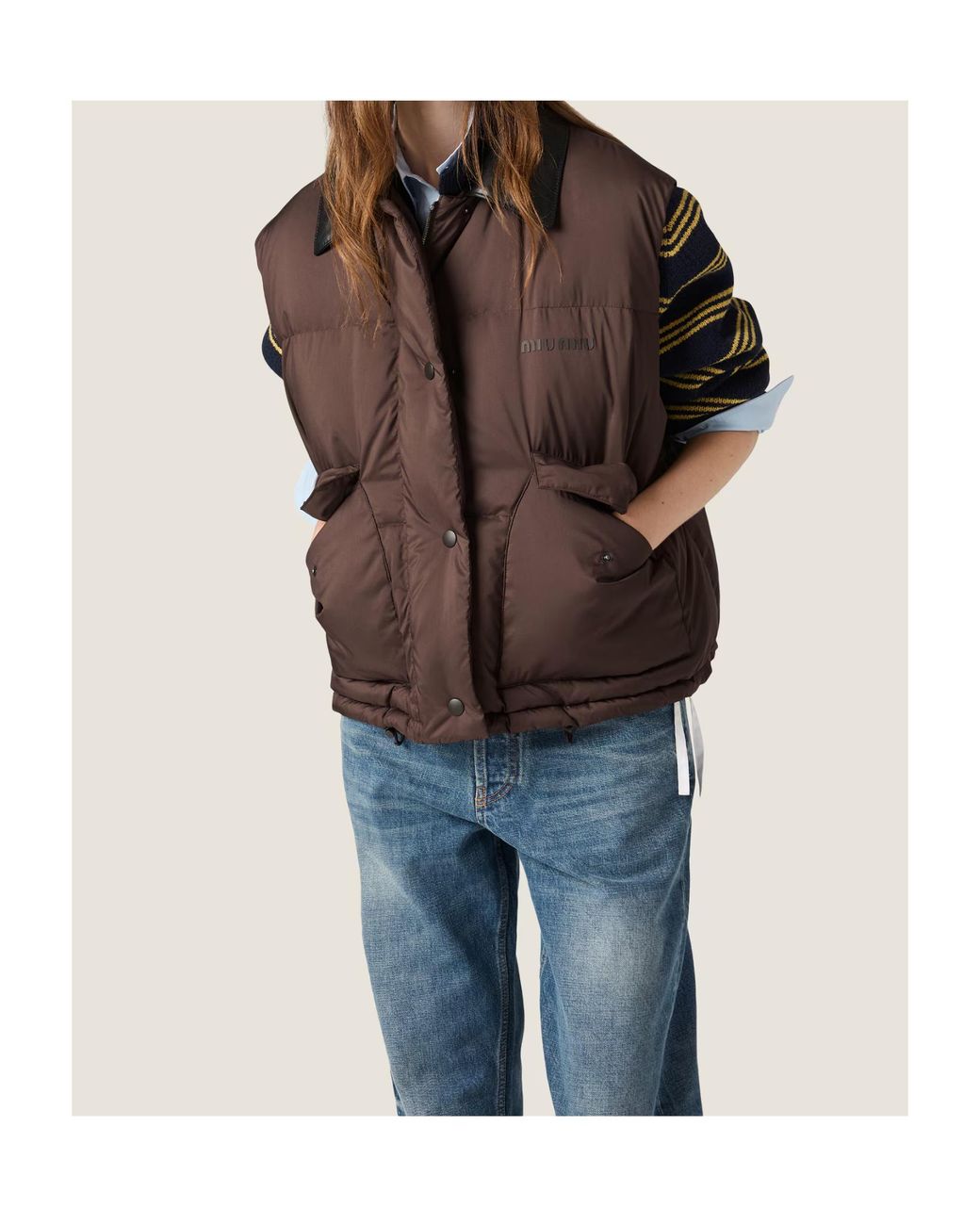 Miu Miu Brown Technical Pongé Down Vest
