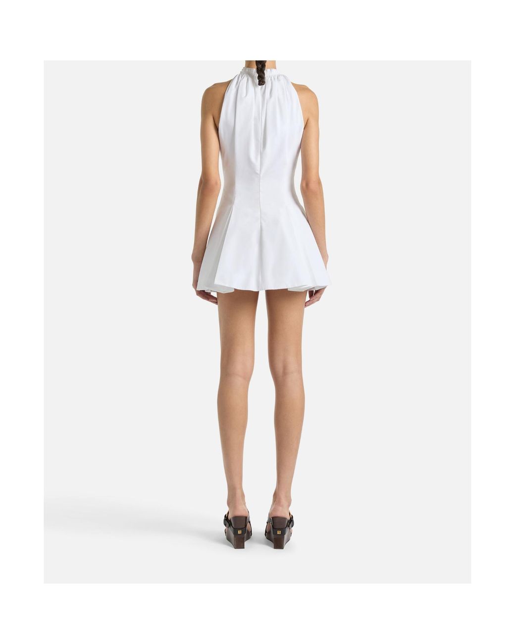Balmain White Cotton Poplin Flared Mini Dress