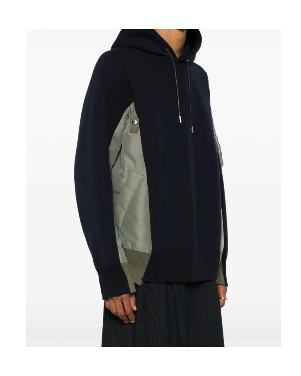 Sacai Blue Panelled Drawstring Hoodie for men