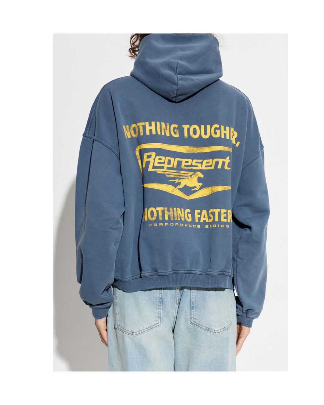 Represent Blue Graphic Oversized Hoodie for men