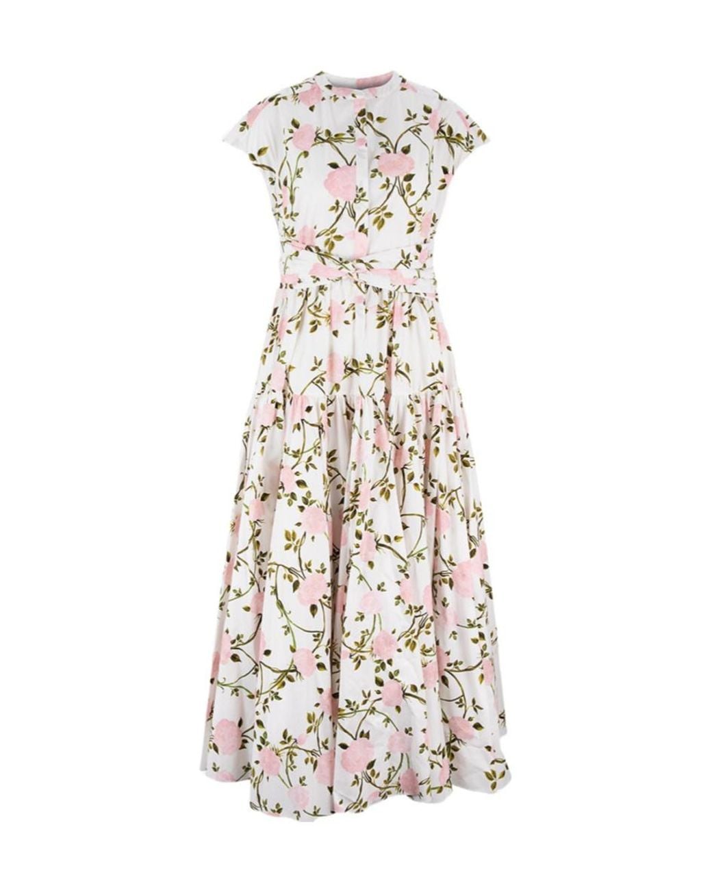 Giambattista Valli White Rose-Print Poplin Long Shirt Dress