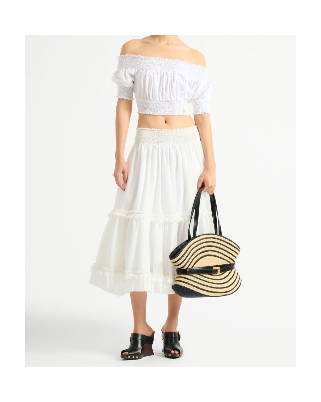 Balmain White Cotton Off-The-Shoulder Crop Top