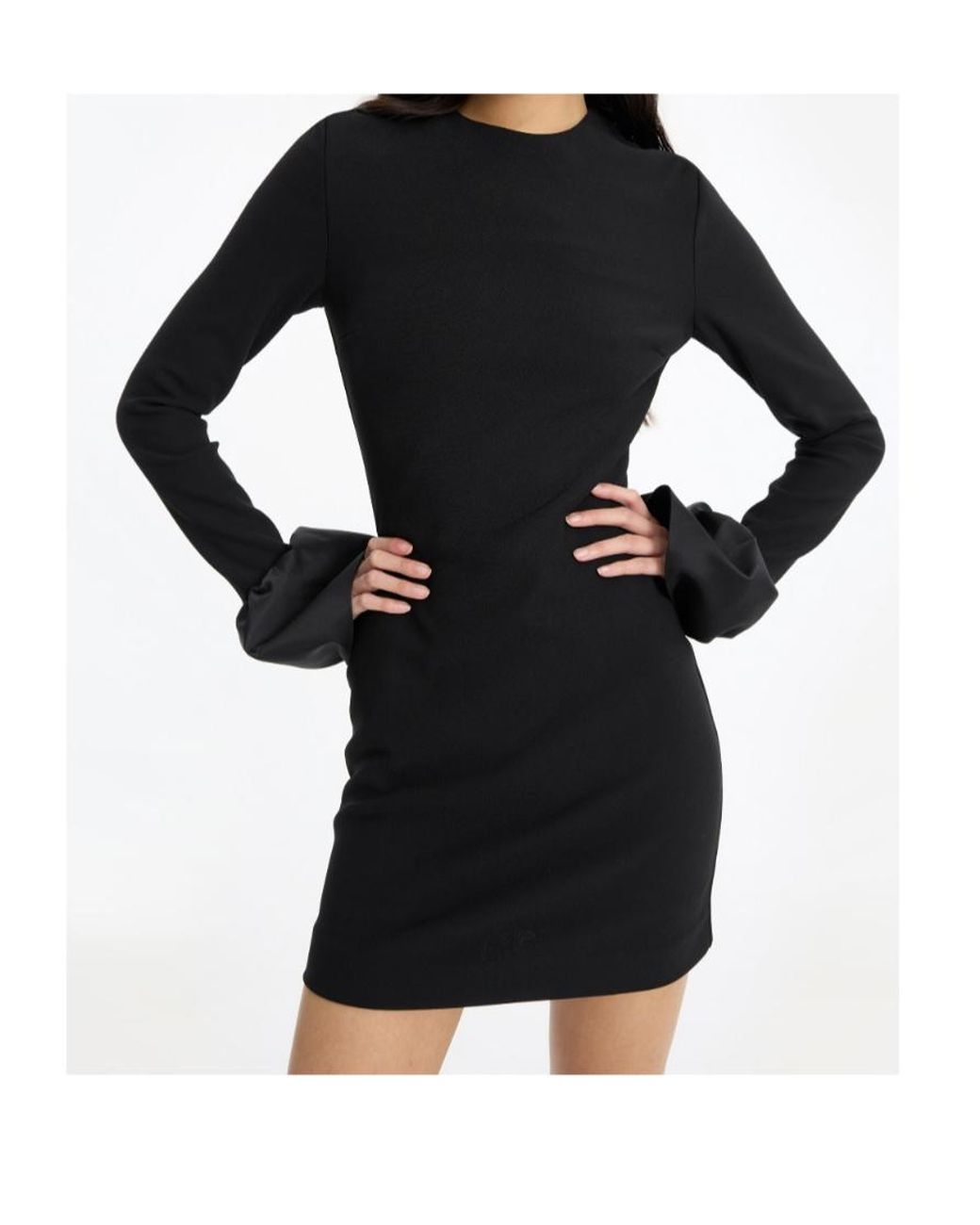 ROTATE BIRGER CHRISTENSEN Black Frill Ruffled-Sleeve Mini Dress