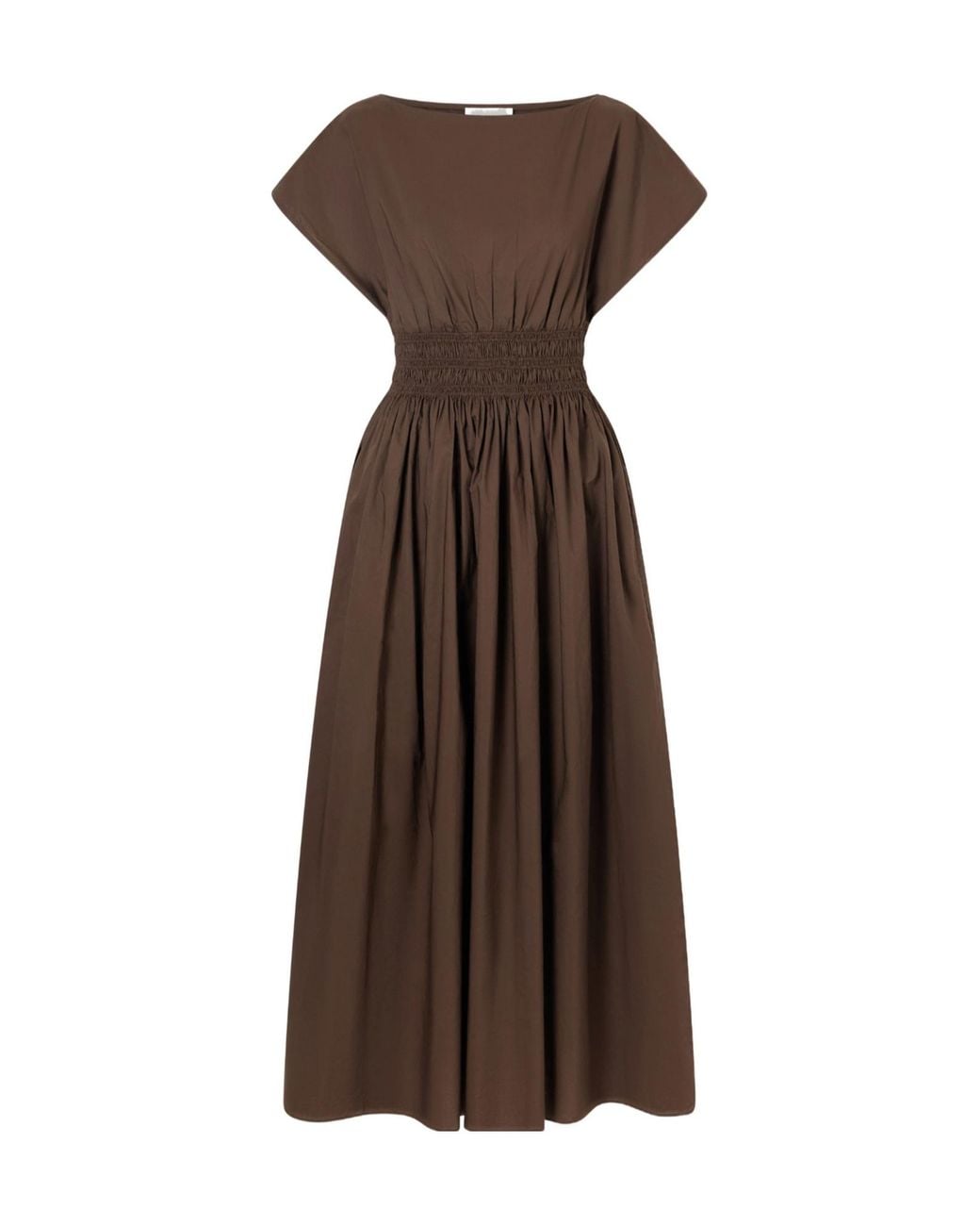 Matteau Brown Shirred Organic Cotton-Poplin Maxi Dress
