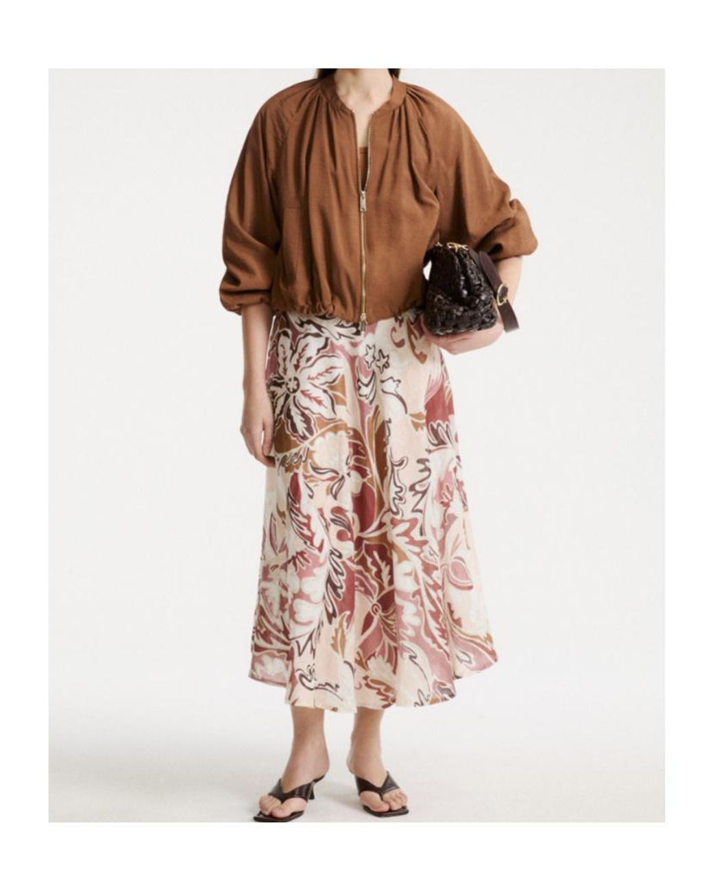 Marella Brown Drawstring-Hem Bomber Jacket