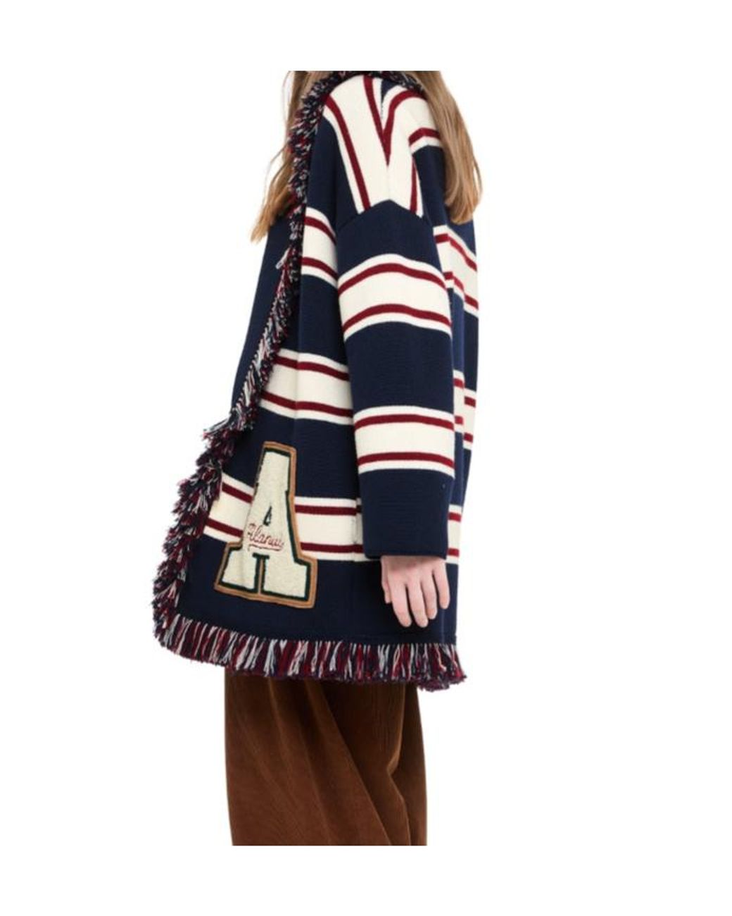 Alanui Blue Striped Fringe Long Cardigan