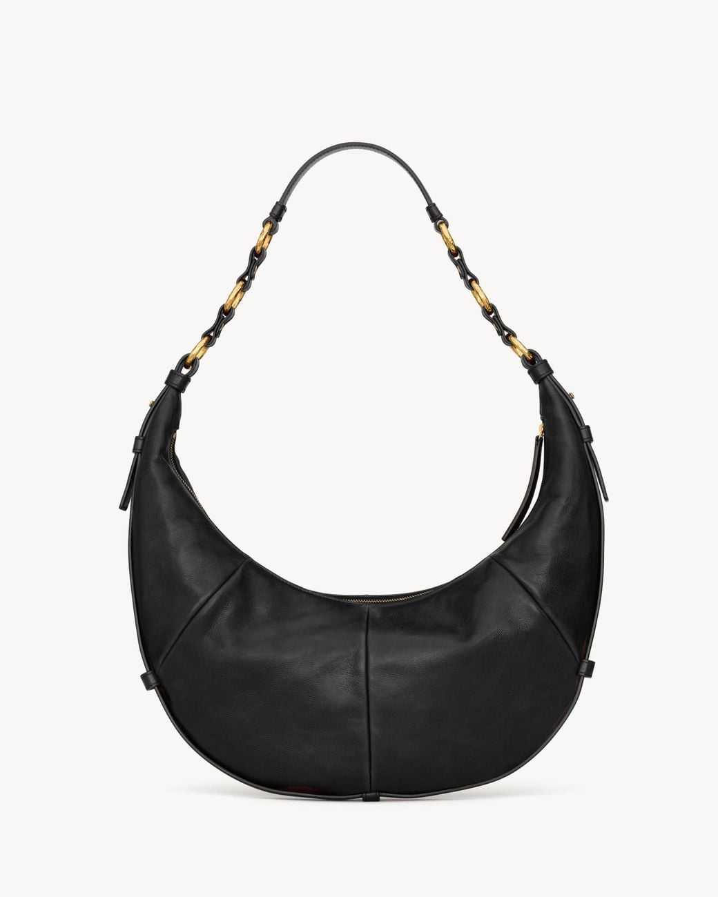 Saint Laurent Black Saharienne Lambskin Hobo Bag