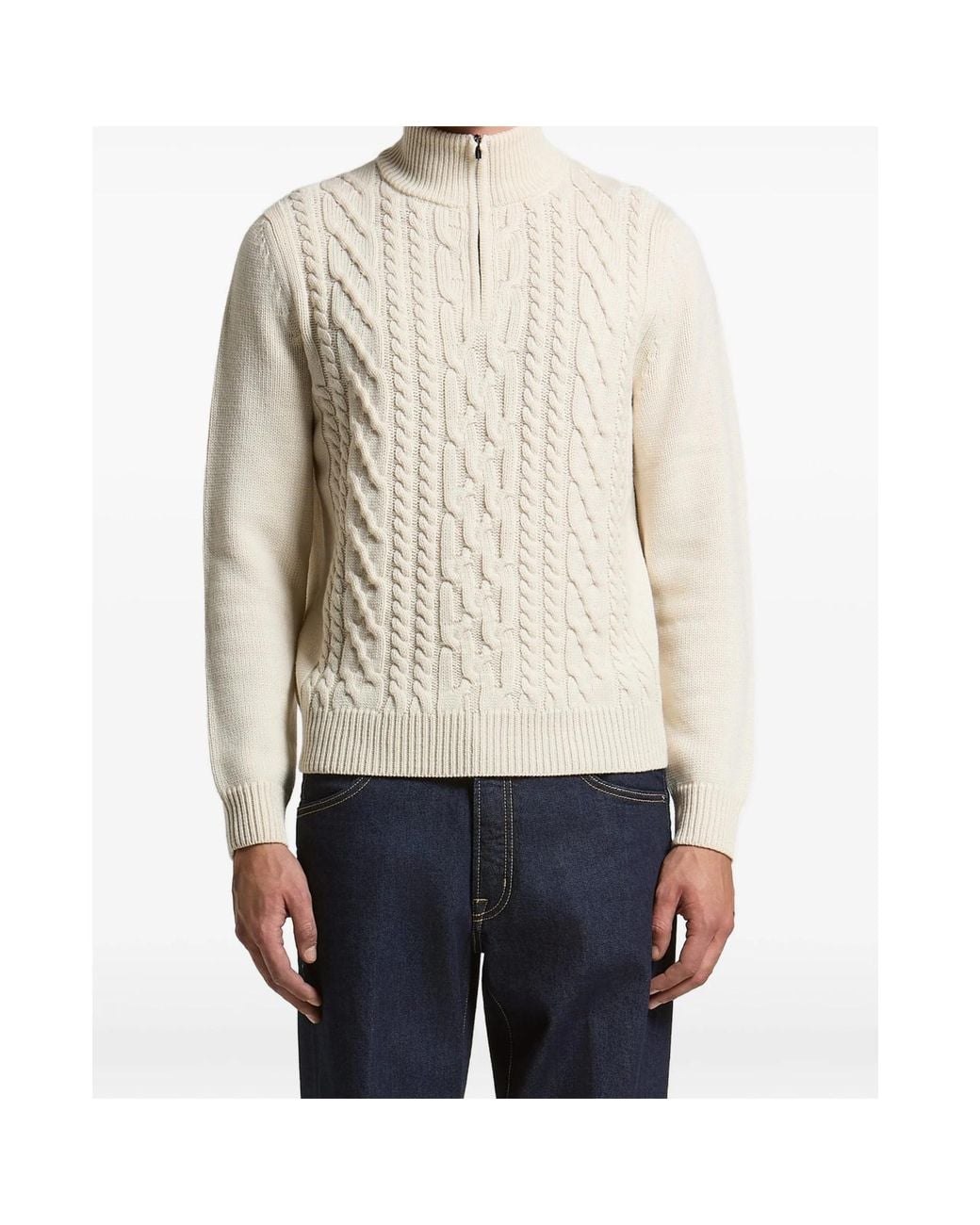 Peserico White Turtleneck Cable-Knit Jumper for men