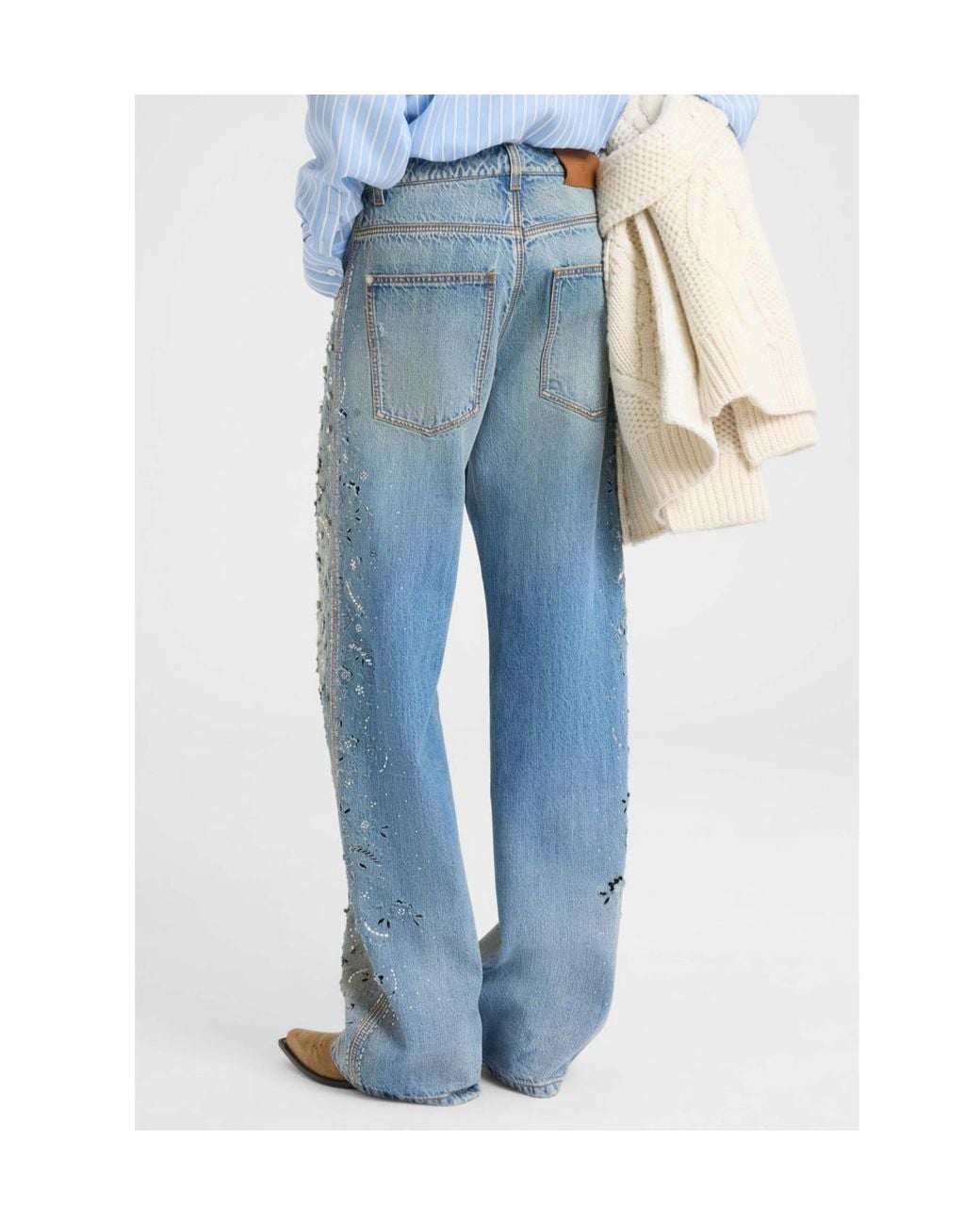 Ermanno Scervino Blue Couture Baggy Jeans With Embroidery And Crystals