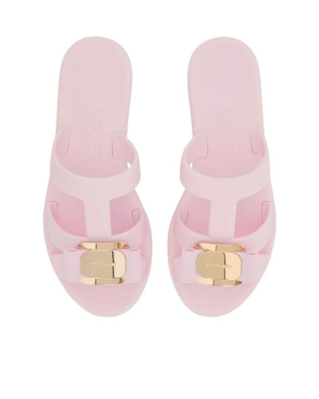 Ferragamo Pink New Vara Plate Slides