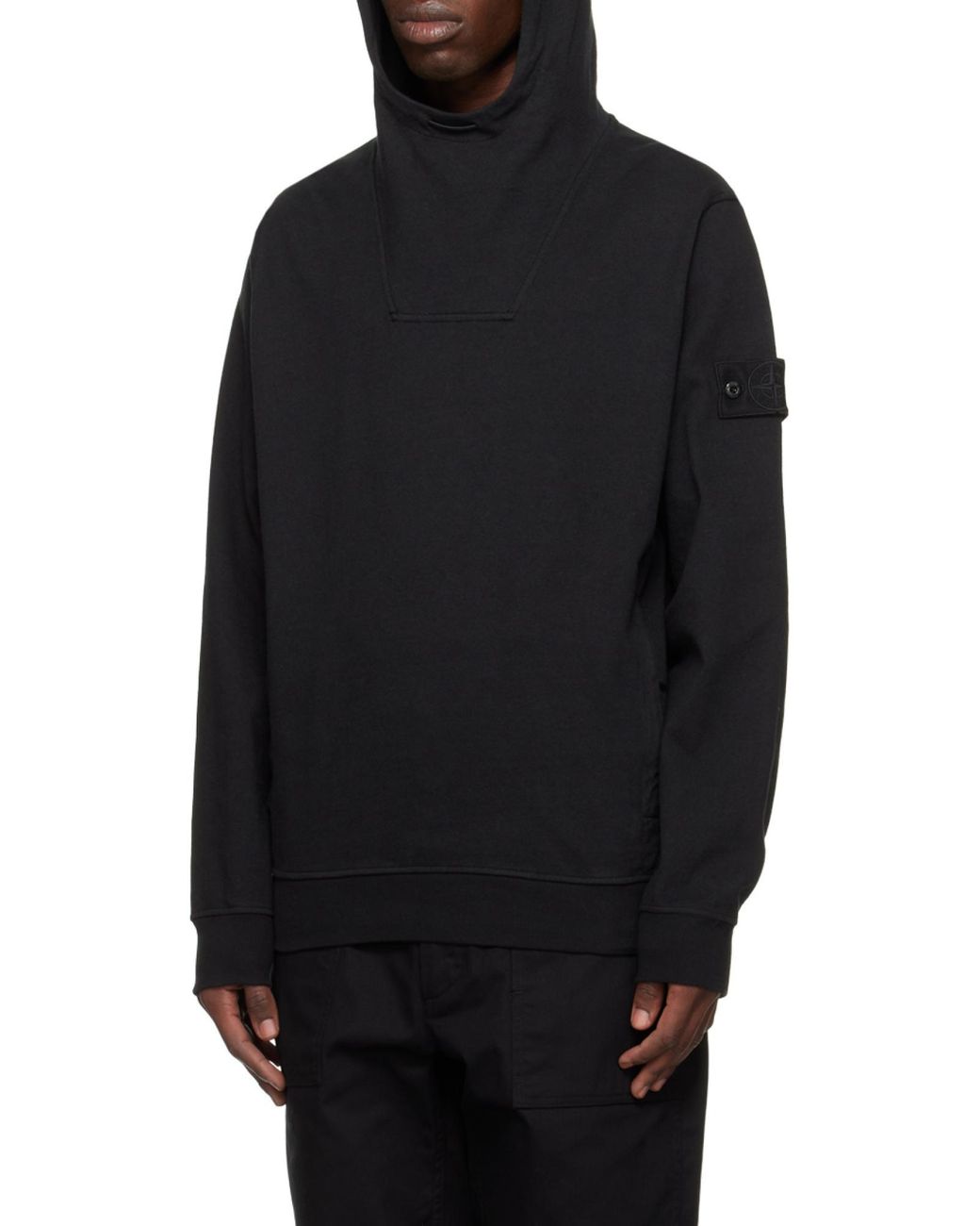 Stone Island Black Compass Patch Hoodie for men