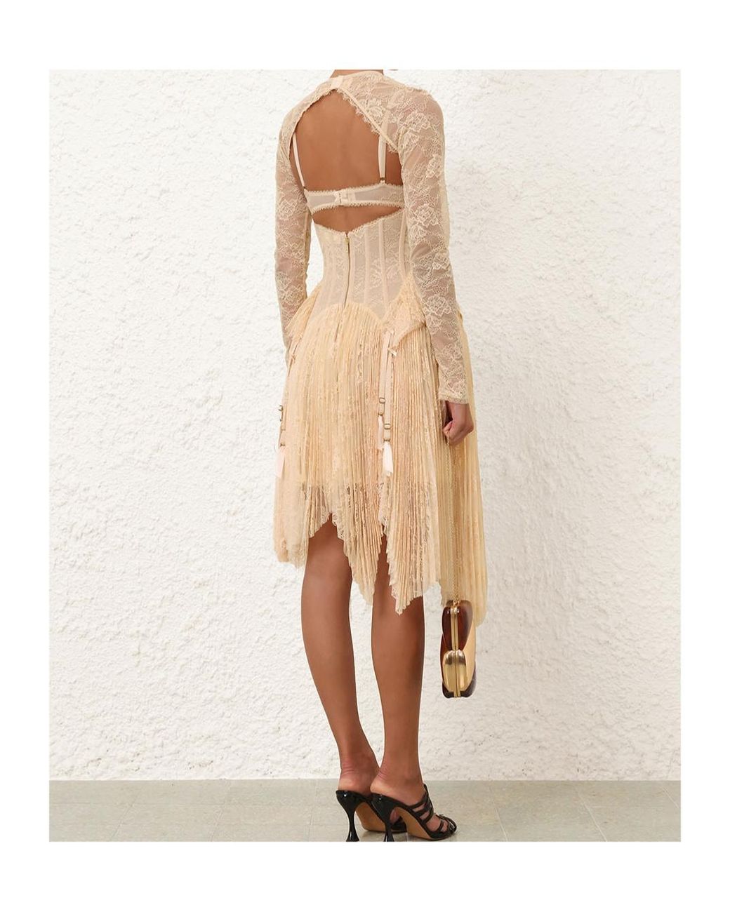 Zimmermann Natural Valian Lace-Panelled Corset-Style Midi Dress