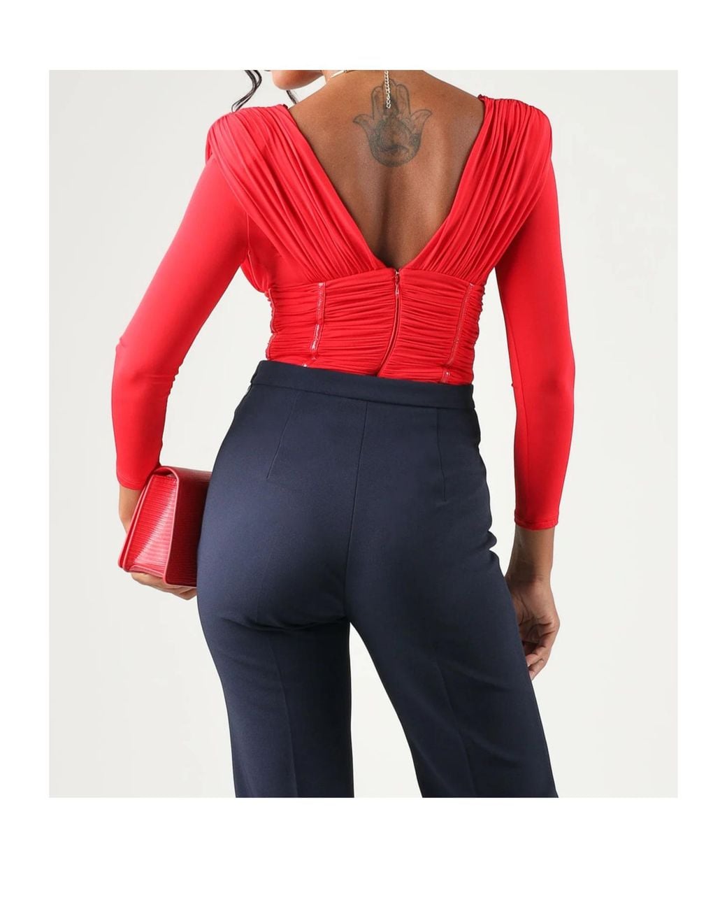 Elisabetta Franchi Red Ruched Zip Bodysuit