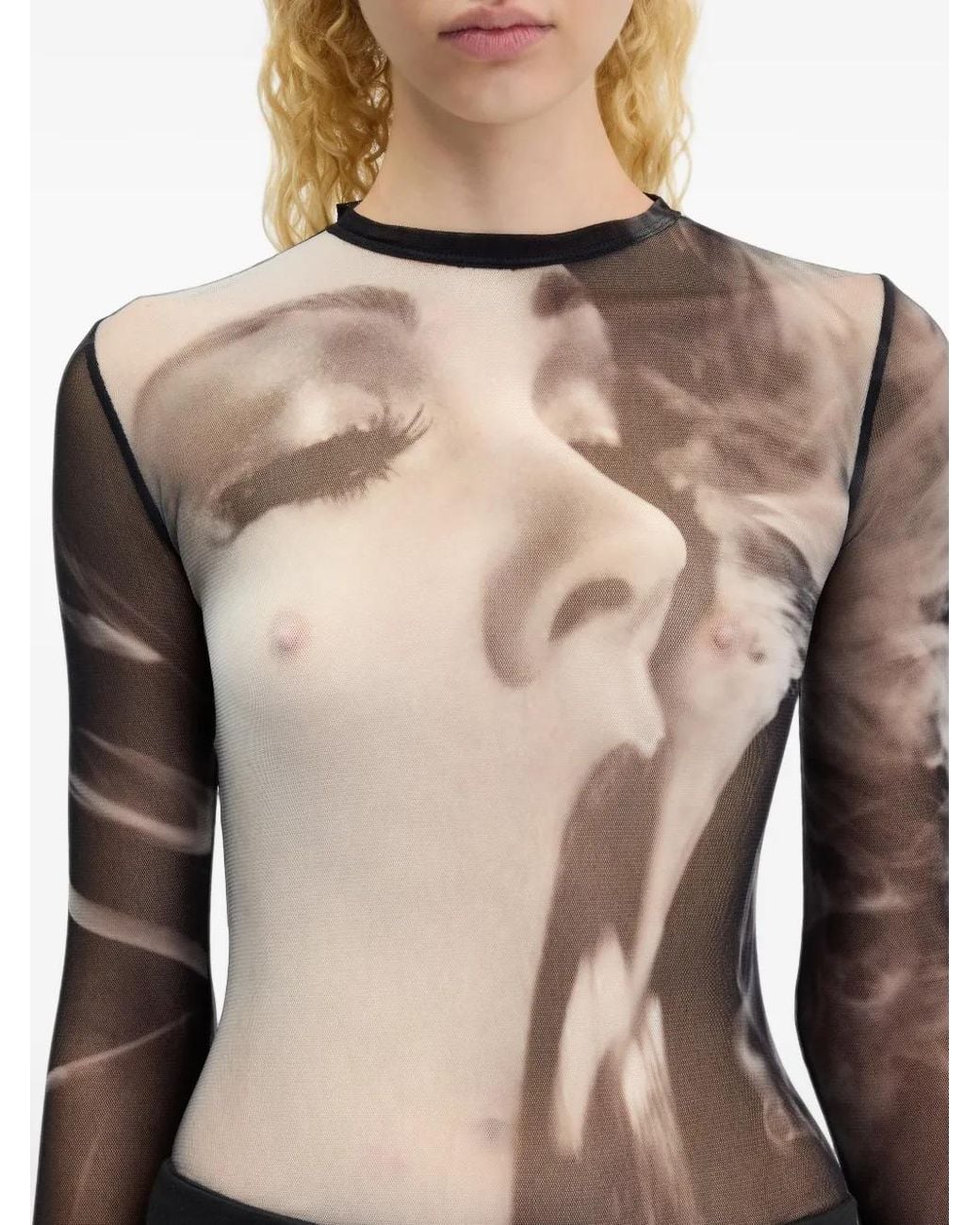 Jean Paul Gaultier Black Smoking Print Mesh Top