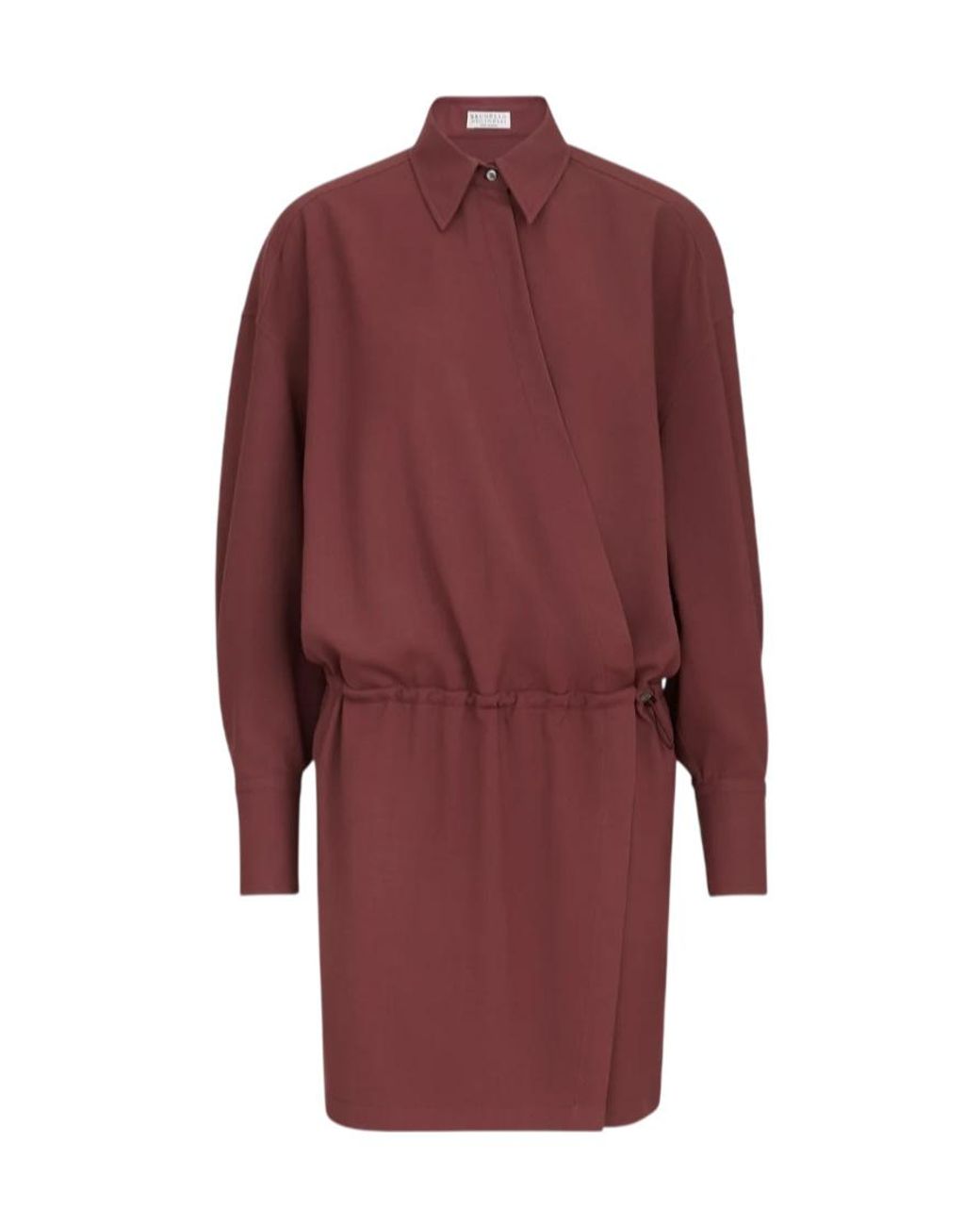 Brunello Cucinelli Red Virgin Wool Fluid Twill Shirt Dress With Monili