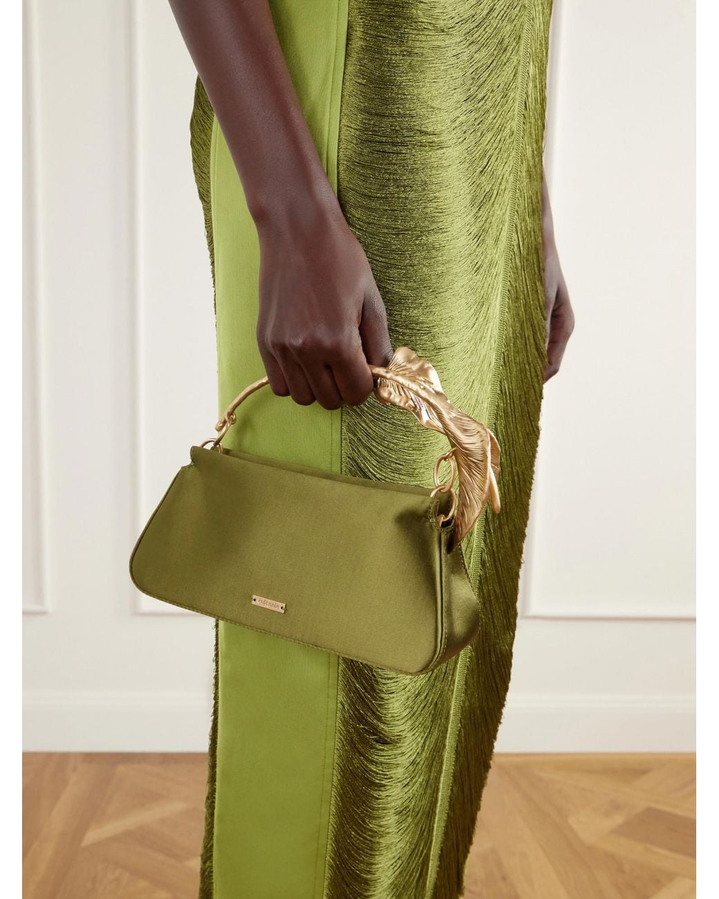 Cult Gaia Floral-Embellished Satin Top-Handle Bag in Green | Lyst
