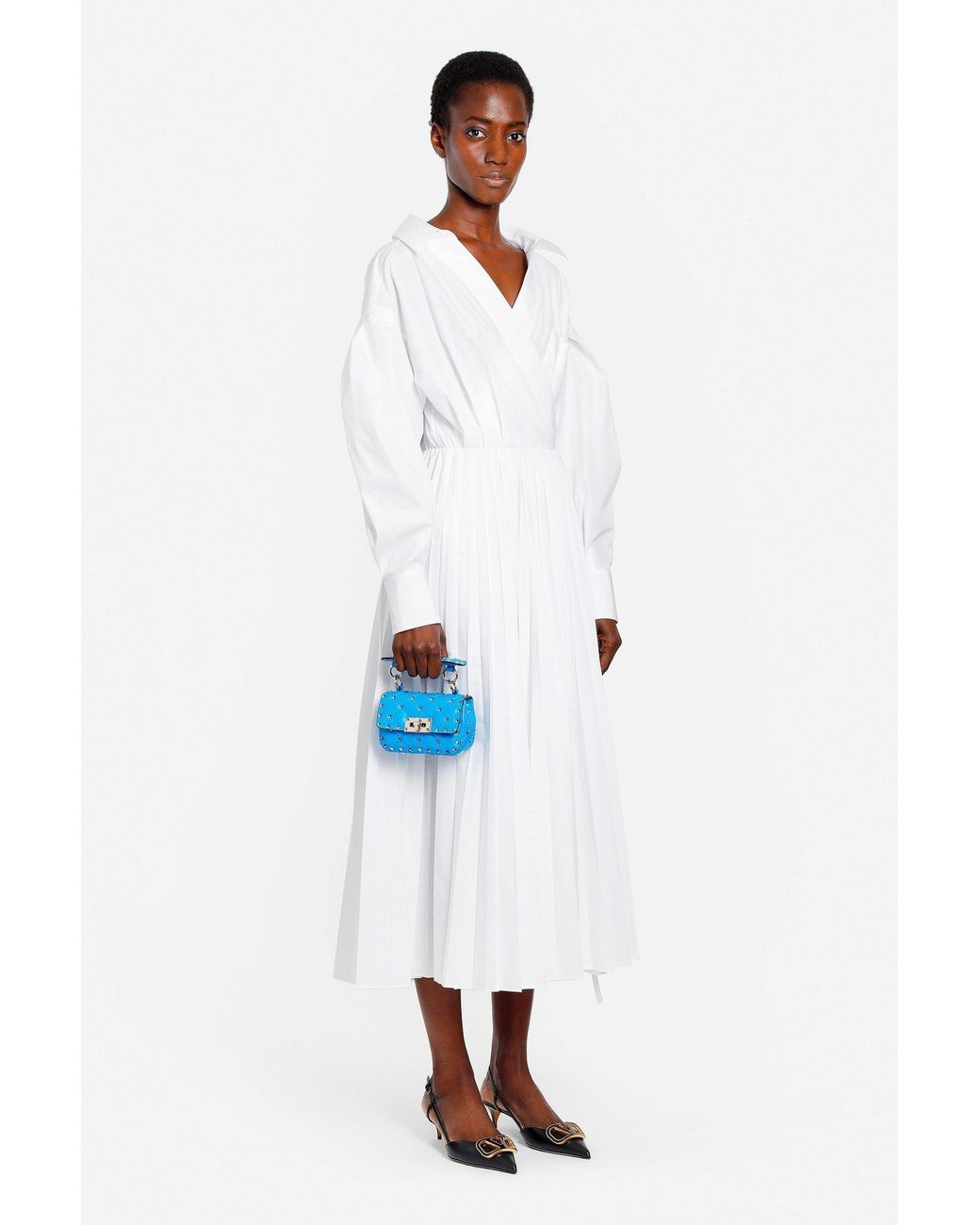 Valentino White Wrap Pleated Shirt Dress