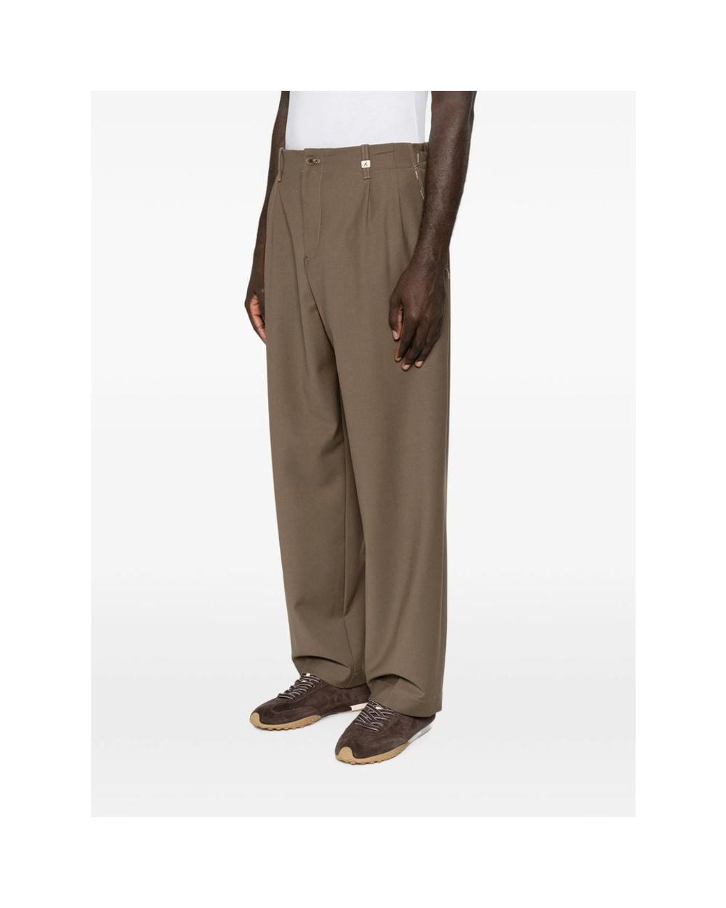 Myths Brown Pleated-Front Straight-Leg Trousers for men