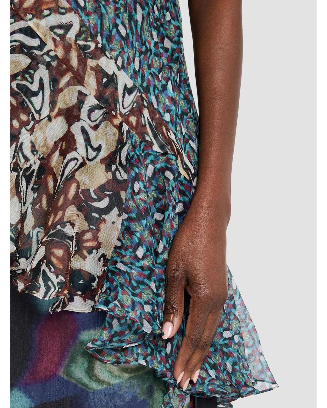 Dries Van Noten Blue Printed Silk Asymmetric Top