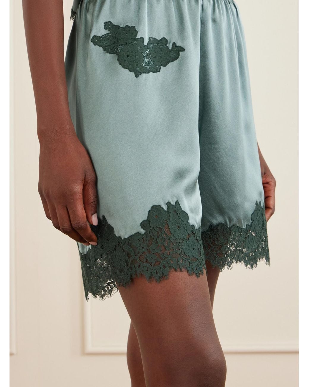 Doen Blue Silk Lace Trim Shorts