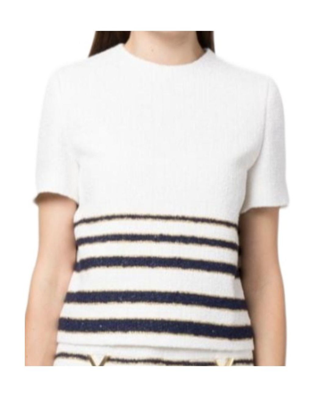 Valentino White Mariniere Striped Crewneck Top